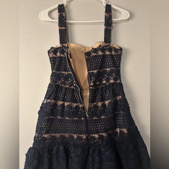 Lulus Women Size X Small Ethereal Navy Blue and Cream Lace Midi Dress Lined - Picture 9 of 14